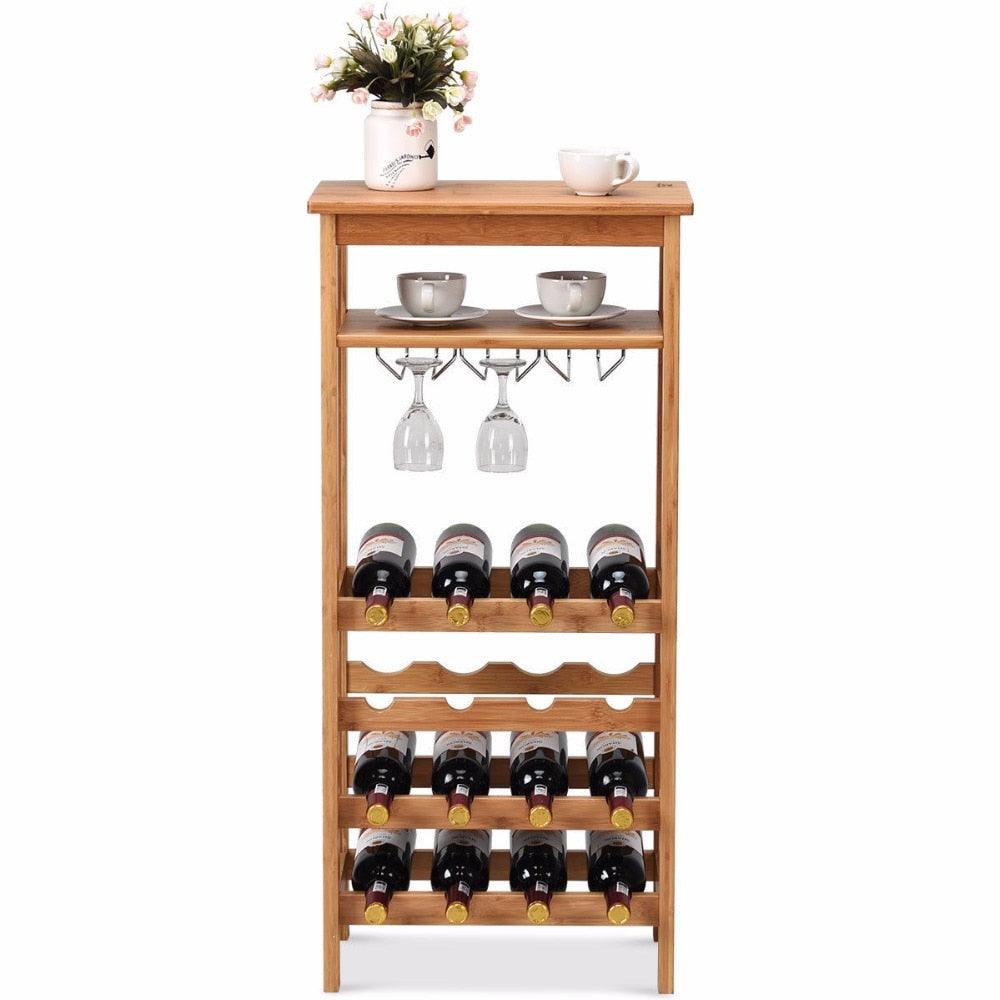 2-Tier 12 Bottles Bamboo Wine Rack Display Storage Shelf Holder Home Kitchen (D67)(FW8)(1U67)