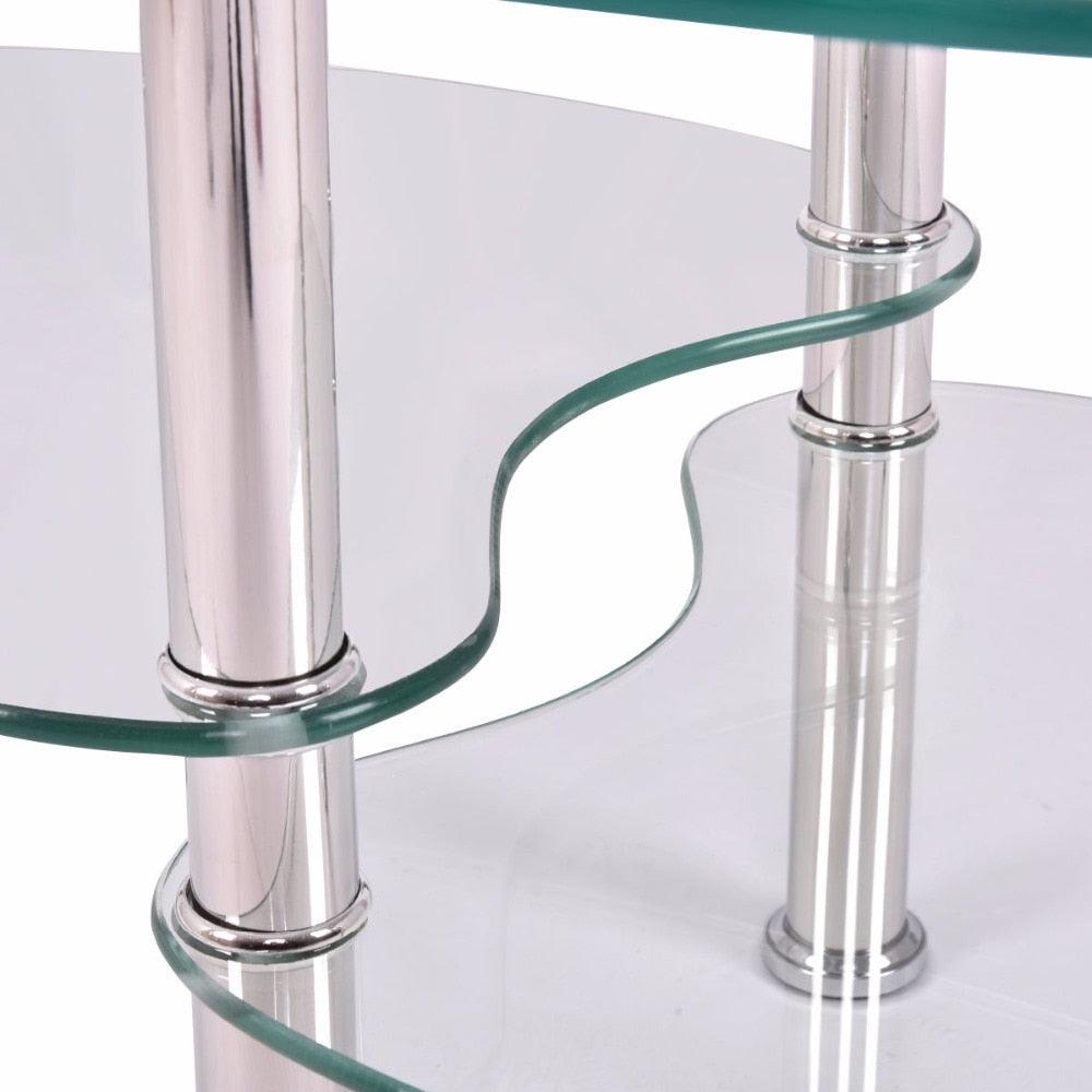 Tempered Glass Oval Side Coffee Table Shelf Chrome Base Living Room Clear Black Modern Coffee Table (FW1)(1U67)(F67)