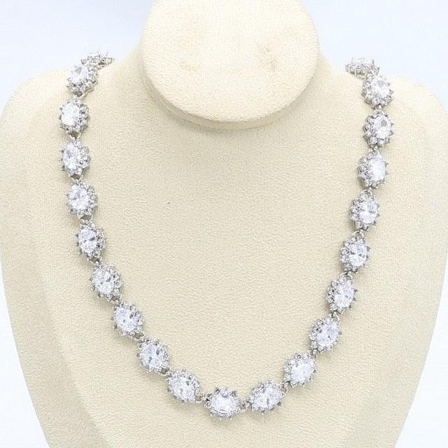 Green Blue Semi-precious 45cm Necklace - Women Wedding Silver Color Jewelry (D81)(5JW)