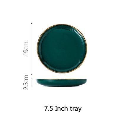 Green Ceramic Gold Plate - Steak Food Inlay Plate - Nordic Style Tableware Bowl Dessert Dish Dinner Dish (AK7)