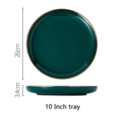 Green Ceramic Gold Plate - Steak Food Inlay Plate - Nordic Style Tableware Bowl Dessert Dish Dinner Dish (AK7)
