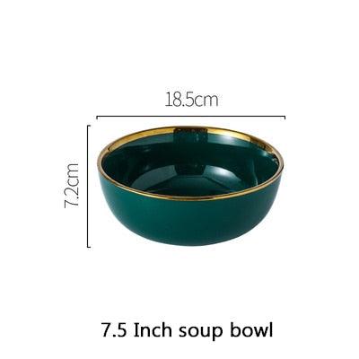 Green Ceramic Gold Plate - Steak Food Inlay Plate - Nordic Style Tableware Bowl Dessert Dish Dinner Dish (AK7)