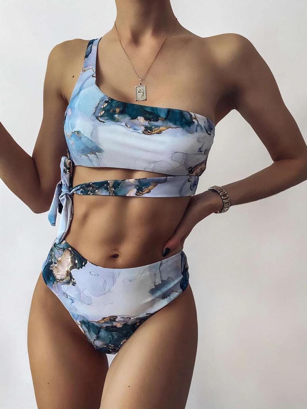 New Print Sport Bandeau Push up Bikinis - Sexy Marble Women Swimsuit High Waist Swimwear Women bathing suit Beach wear (TB8D)(1U26)(F26) - Deals DejaVu