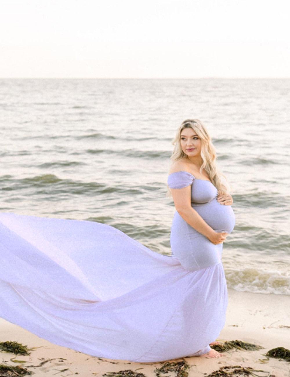 Long Maternity Photography Props Pregnancy Dress For Photo Shooting Off Shoulder - Maxi Maternity Gown (1U5)(Z6)(Z8)(1Z1)(2Z1)(3Z1)(4Z1)(7Z1)