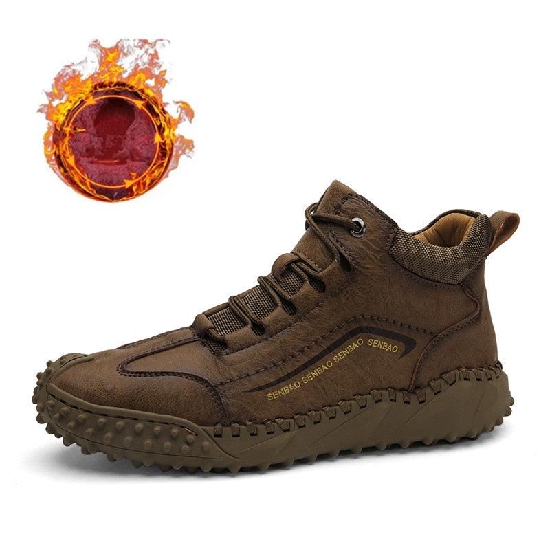 New Winter Men Boots - Thick Plush Warm Men Snow Boots - Leather Ankle Boots Handmade Motorcycle Boots Outdoor Shoes (MSB4)(MSB5)(MSB4A) - Deals DejaVu