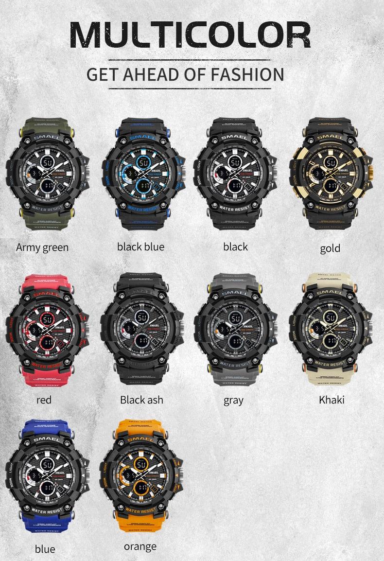 Sport Watch Dual Time Men Watches - 50m WaterproofMale Clock Military Watches - 1802D - Watches Gifts (MA9)(RW)(1U84)