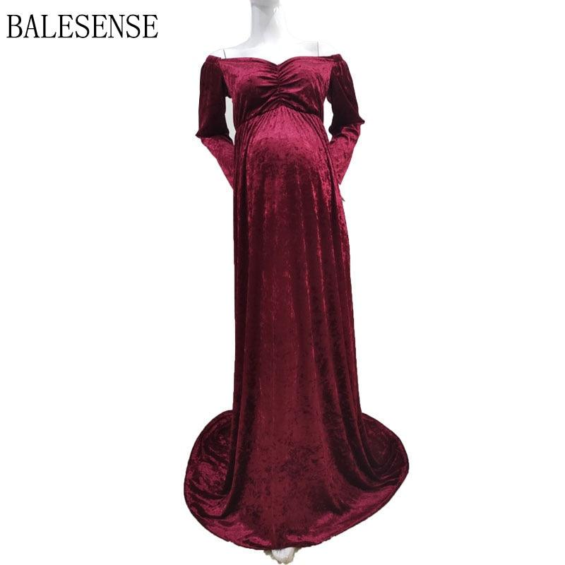 Maternity Dresses for Baby Showers Long Sleeve Pregnant Women Velvet Maxi Gown Dress Sexy V Neck Pregnancy Dress for Photo Shoot