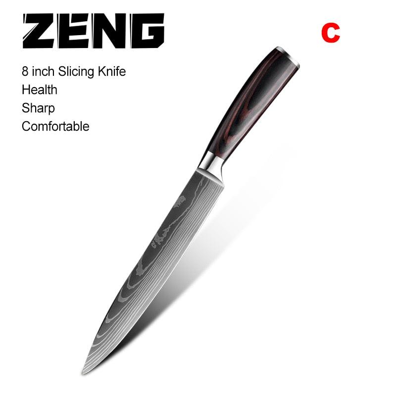Great 8"inch Japanese Kitchen Knives - Laser Damascus Pattern Chef Knife - Sharp Santoku Cleaver Slicing Utility Knives Tool (AK5)(1U61)