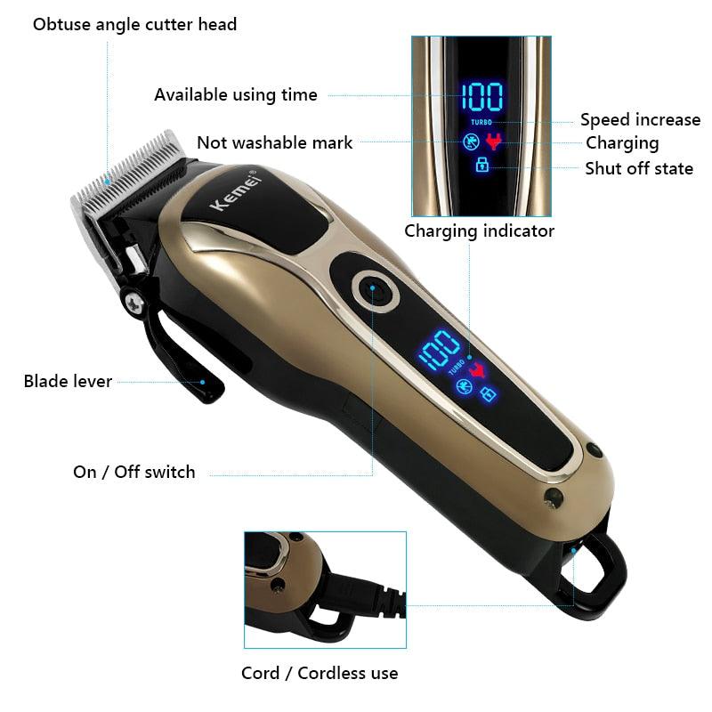 Professional Barber Hair Clipper - Rechargeable Electric T-Outliner Finish Cutting Machine - Beard Trimmer Shaver Cordless Corded (BD6)(1U45)(F45)