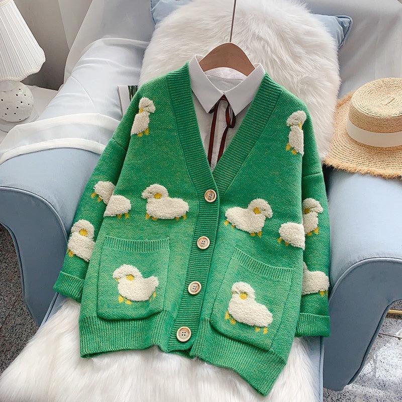 Trending Women Winter Knit Sweater Coat - V Neck Sheep Cardigans Christmas Sweaters Warm Knitwear Sueter Mujer Long Jacket (TP4)(TB8C)(BCD4)(1U23) - Deals DejaVu