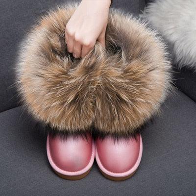 Cute Fashion Genuine Cowhide leather women's boots - real fox fur - winter warm ankle boots, various colors, plus size (FS)(CD)(1U40)(1U38)(1U107)