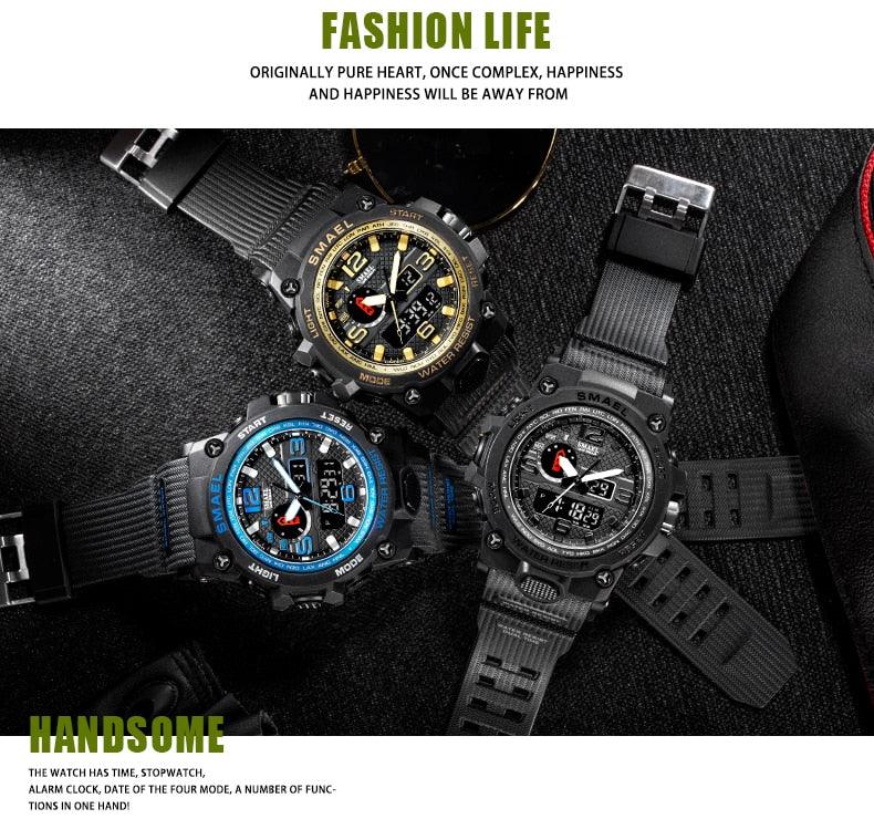 Great Watches For Men - 50M Waterproof Clock Alarm - reloj 1545D Dual Display Wristwatch Quartz Military Watch Sport (MA9)(RW)(1U84)