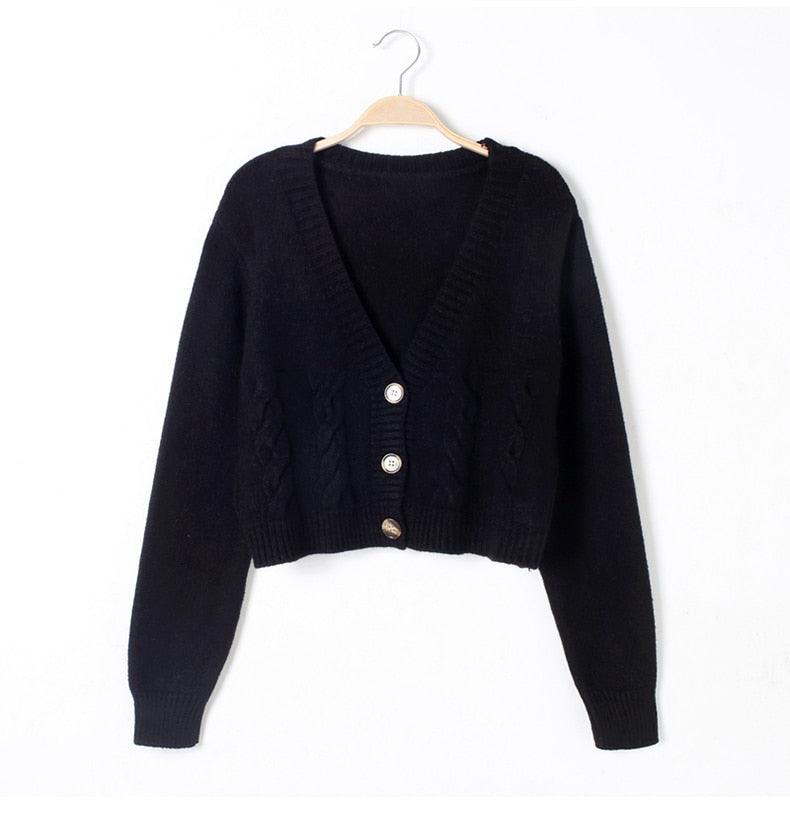 Great Women Cardigans Spring Short Cropped Cardigans - Button Up V neck Twisted Knitted White Cardigan Sueter Feminino (TP4)(TB8C)(1U23) - Deals DejaVu