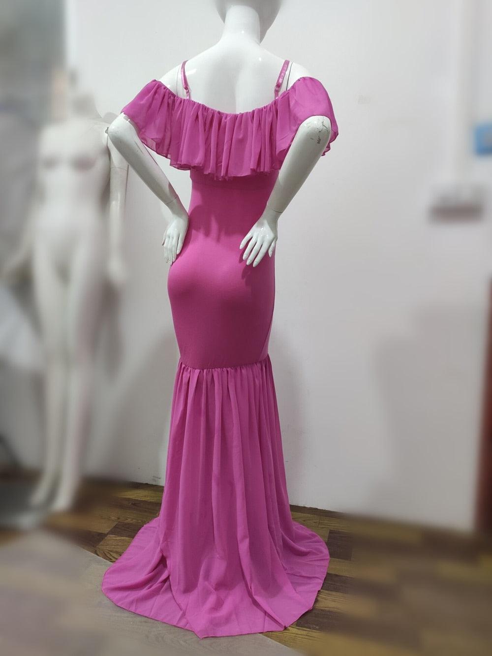 Ruffles Maxi Maternity Gown For Photo Shoots - Cute Sexy Maternity Dresses Photography - Plus Size (1U5)(Z6)(Z8)(1Z1)(2Z1)(3Z1)(4Z1)(7Z1)