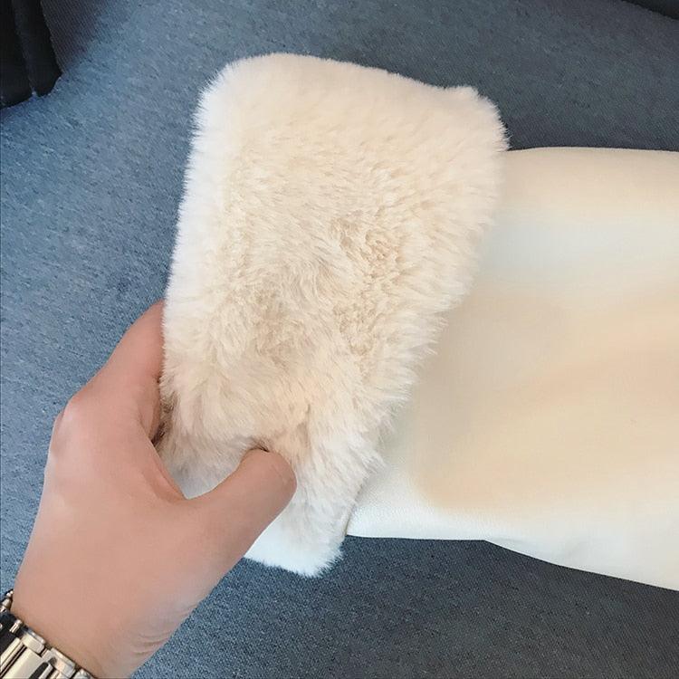 New Winter Oversized Leather Jacket - Women with Faux Rex Rabbit Fur Inside Warm Soft Thickened Fur Lined Coat Long Sleeve (TB8B)(TB8A)(TP3)(1U23) - Deals DejaVu
