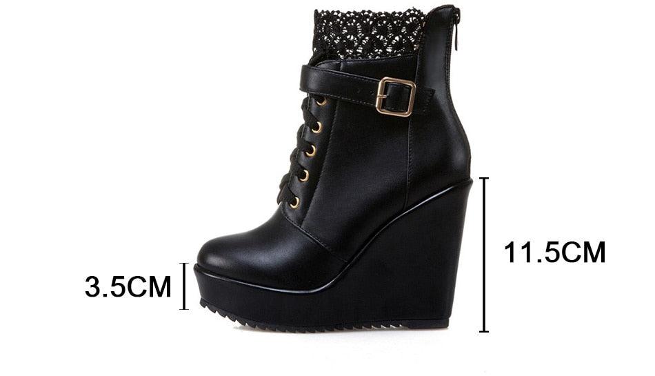 Fashion Lace Black Platform Wedge Ankle Boots For Women - Lace Up Bridal Shoes Wedding White Ladies Boots (BB2)(CD)(WO4)(BB5)(F38)(3U38) - Deals DejaVu