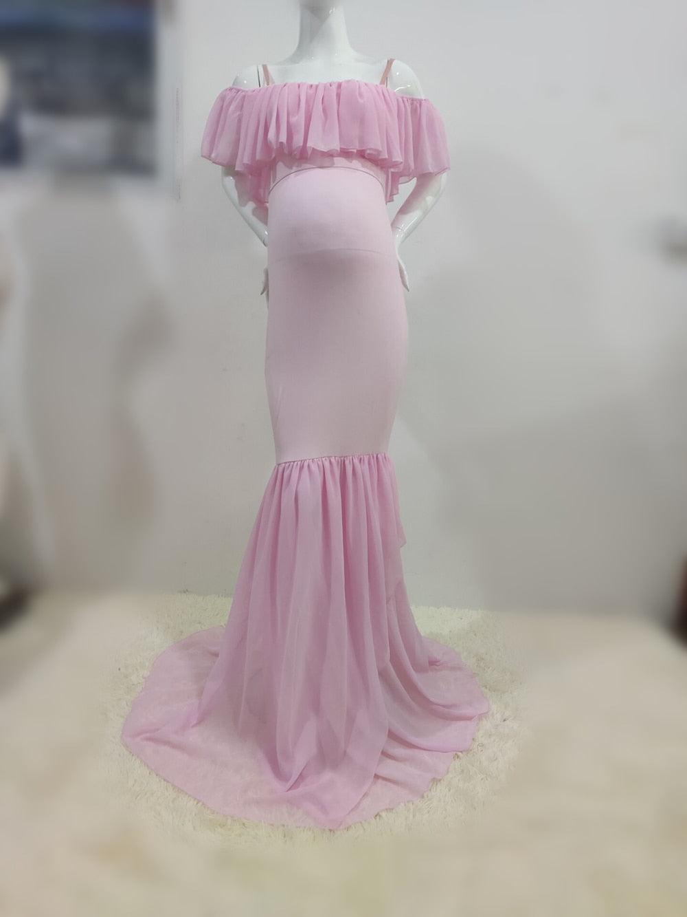 Ruffles Maxi Maternity Gown For Photo Shoots - Cute Sexy Maternity Dresses Photography - Plus Size (1U5)(Z6)(Z8)(1Z1)(2Z1)(3Z1)(4Z1)(7Z1)