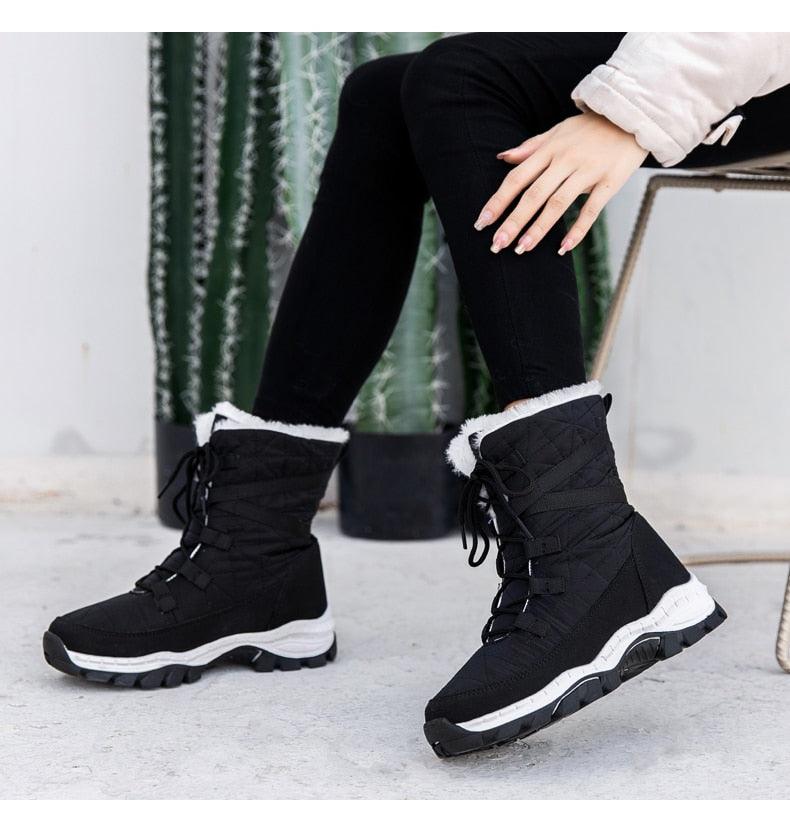 Winter Women Boots Platform Warm Mid-Calf Snow Boots - Ladies Lace-up Comfortable Quality Waterproof (BB2)(CD)(WO4)(BB5)(F38)(3U38) - Deals DejaVu