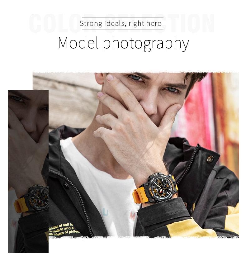 Great Watches For Men - 50M Waterproof Clock Alarm - reloj 1545D Dual Display Wristwatch Quartz Military Watch Sport (MA9)(RW)(1U84)