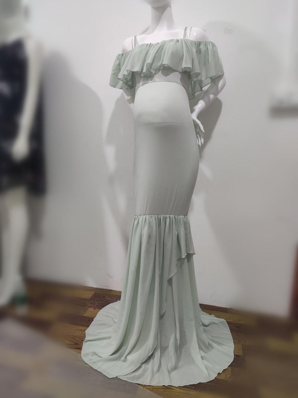 Ruffles Maxi Maternity Gown For Photo Shoots - Cute Sexy Maternity Dresses Photography - Plus Size (1U5)(Z6)(Z8)(1Z1)(2Z1)(3Z1)(4Z1)(7Z1)