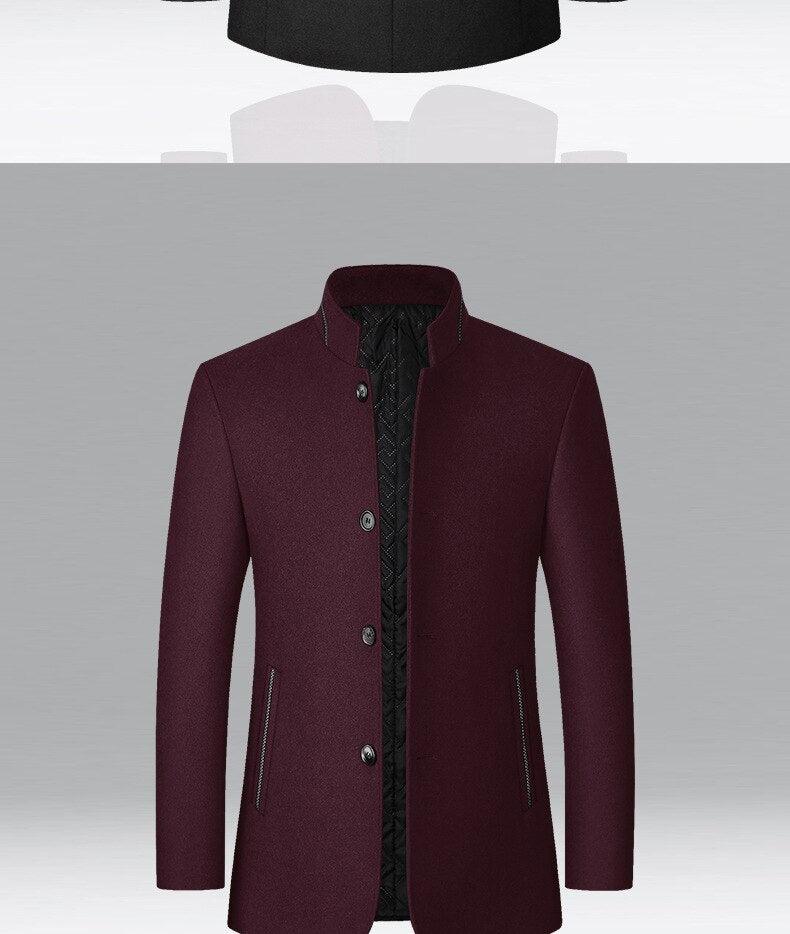Warm Wool Stand Collar Coat Men Solid Slim Daily Windproof Vintage - Plus Size Woolen Winter Overcoat (D100)(TM4)(CC1) - Deals DejaVu