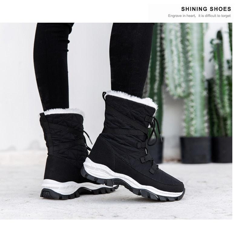 Winter Women Boots Platform Warm Mid-Calf Snow Boots - Ladies Lace-up Comfortable Quality Waterproof (BB2)(CD)(WO4)(BB5)(F38)(3U38) - Deals DejaVu