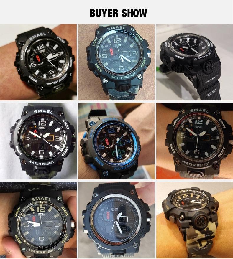 Great Watches For Men - 50M Waterproof Clock Alarm - reloj 1545D Dual Display Wristwatch Quartz Military Watch Sport (MA9)(RW)(1U84)