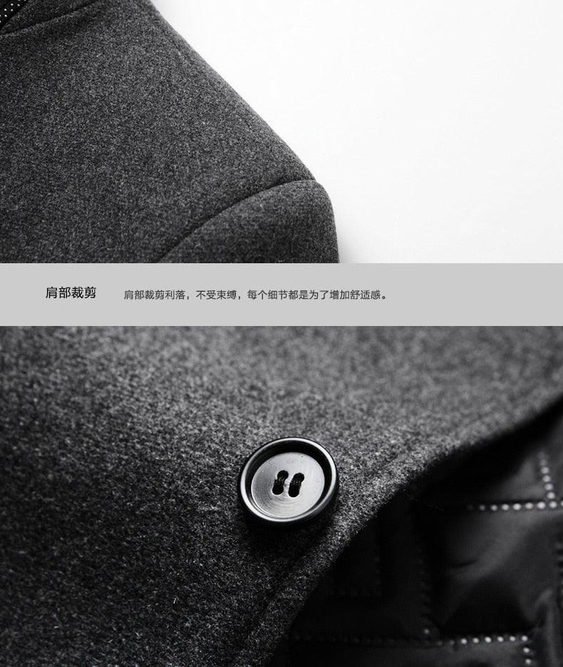 Warm Wool Stand Collar Coat Men Solid Slim Daily Windproof Vintage - Plus Size Woolen Winter Overcoat (D100)(TM4)(CC1) - Deals DejaVu