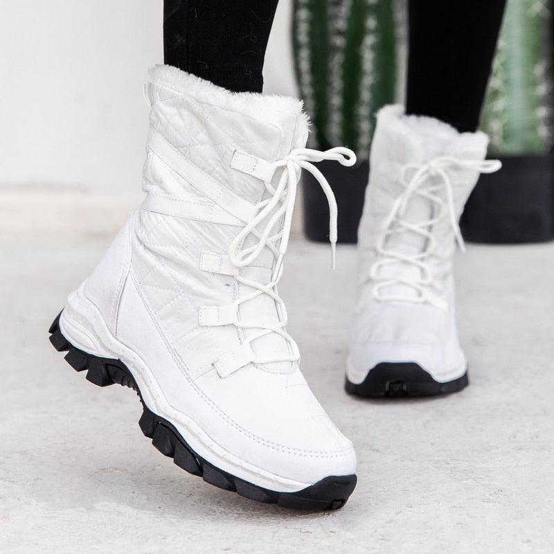 Winter Women Boots Platform Warm Mid-Calf Snow Boots - Ladies Lace-up Comfortable Quality Waterproof (BB2)(CD)(WO4)(BB5)(F38)(3U38) - Deals DejaVu