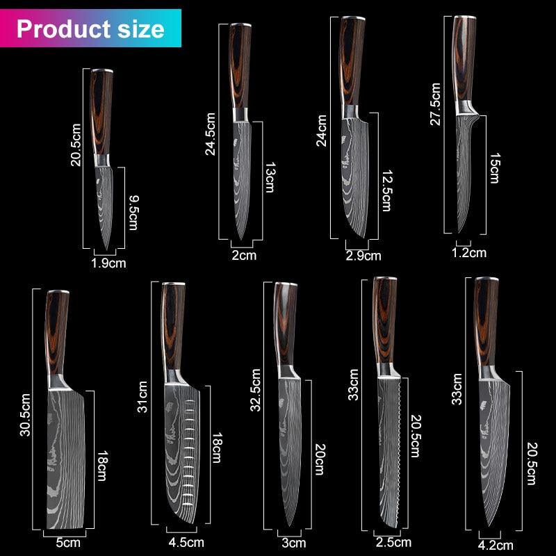 Great 8"inch Japanese Kitchen Knives - Laser Damascus Pattern Chef Knife - Sharp Santoku Cleaver Slicing Utility Knives Tool (AK5)(1U61)