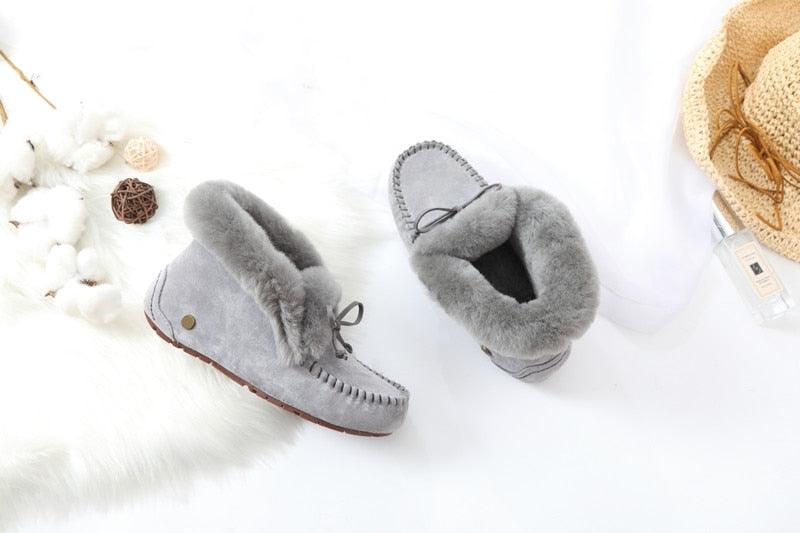 Amazing 100% Genuine Leather waterproof women flat shoes - comfortable winter warm natural fur snow shoes fashion non-slip (FS)(CD)(1U40)(1U38)(1U107)