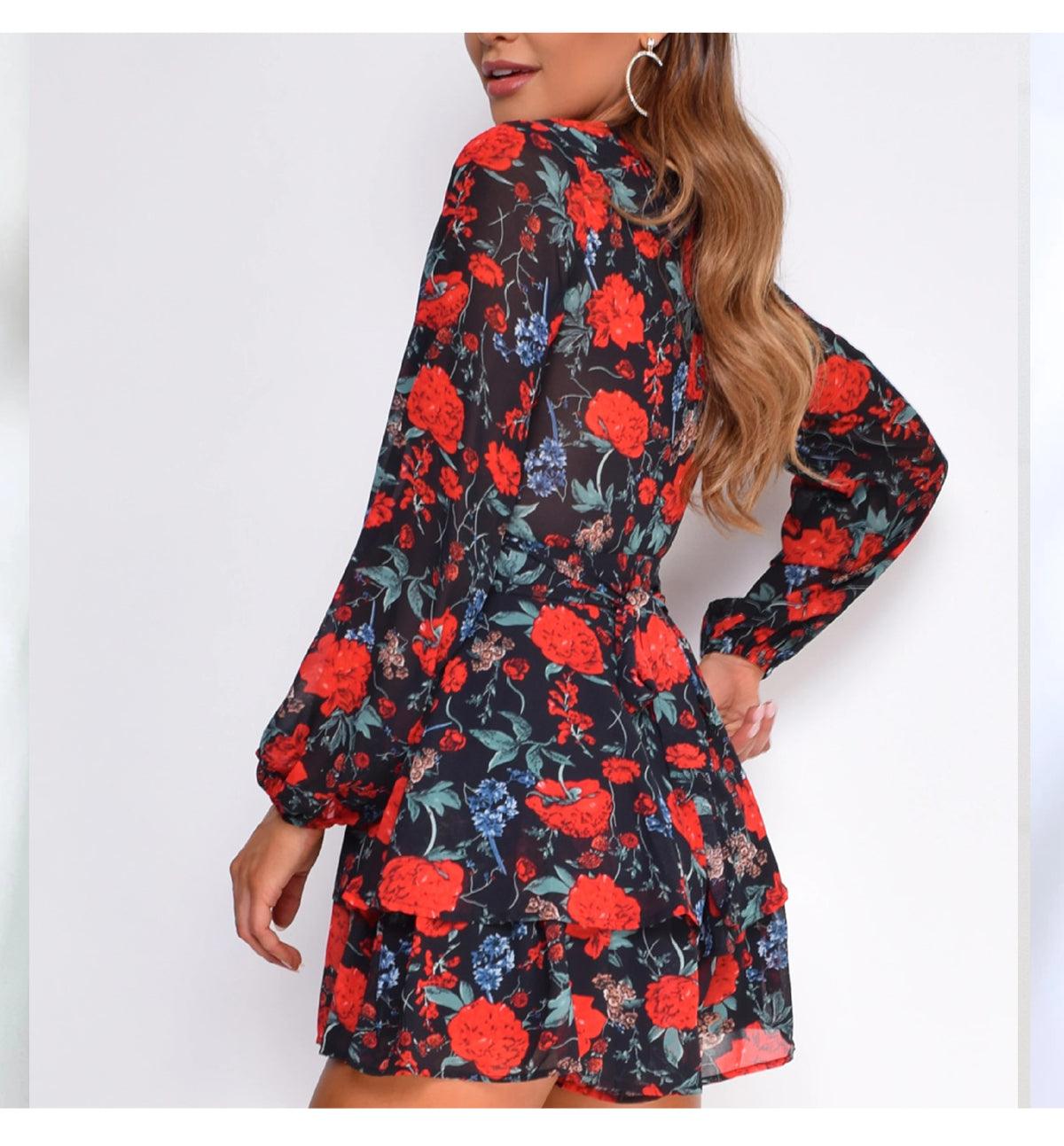 New Chiffon V Neck Women Romper Playsuit Summer Casual Long Sleeve Jumpsuits - 2022 Fashion Print Short Sets Outfit (BWD)(WS06)(F30)(2U30) - Deals DejaVu