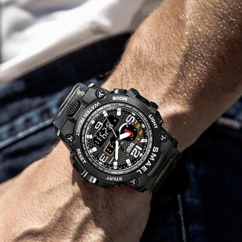Great Watches For Men - 50M Waterproof Clock Alarm - reloj 1545D Dual Display Wristwatch Quartz Military Watch Sport (MA9)(RW)(1U84)
