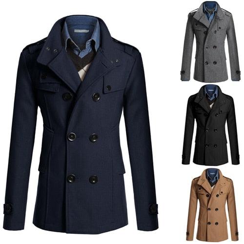 Latest Autumn British Style Long Coat - Men Double Breasted Windproof Warm Slim Trench Casual Plus Size Overcoat Jackets (D100)(TM4)(CC1) - Deals DejaVu