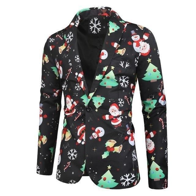 Men's Christmas Blazers Jacket - Floral Print Painting 3D - Party Coat Casual Slim Fit Blazer (T2M)(CC5) - Deals DejaVu