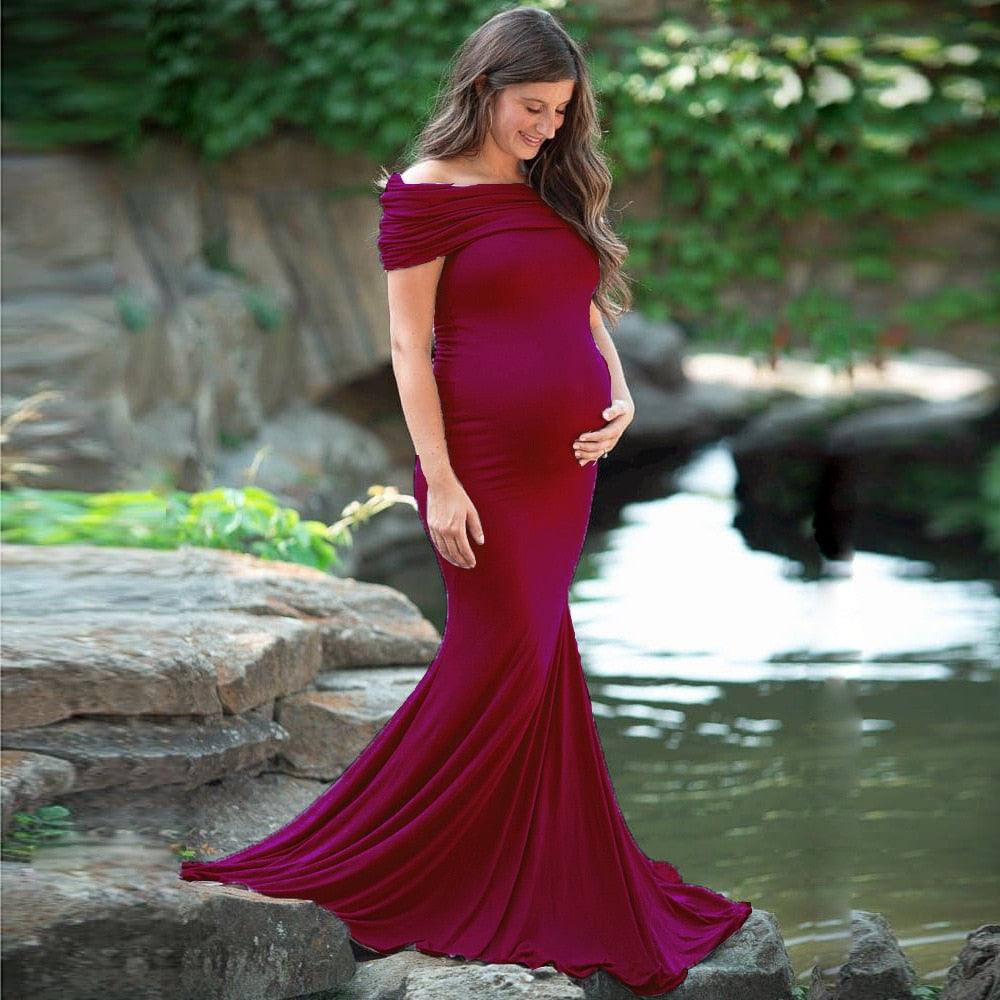 Beautiful Cotton Slim Trailing Shoulderless Maternity Dress - Pregnancy Women Maxi Gown Pregnant Photo Shoot Photography Props Clothes (Z6)(1Z1)(2Z1)(3Z1)(7Z1) - Deals DejaVu