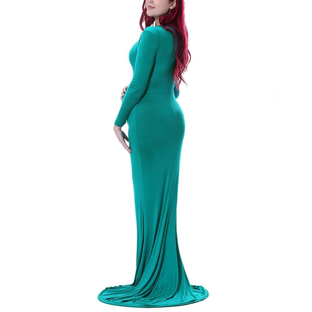 Sexy Maternity Dresses - Photography Props Long Sleeve Pregnant Women Pregnancy Dress Solid Maxi (1U5)(Z6)(Z8)(1Z1)(2Z1)(3Z1)(4Z1)(7Z1)