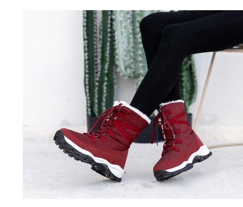 Winter Women Boots Platform Warm Mid-Calf Snow Boots - Ladies Lace-up Comfortable Quality Waterproof (BB2)(CD)(WO4)(BB5)(F38)(3U38) - Deals DejaVu