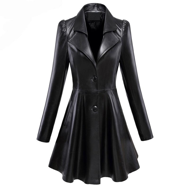 Gorgeous Fit and flare faux leather coat - Notched lapel long sleeve puff sleeve Skirted Black Elegant leather blazer- slim fit (TB8B)(TB8A)(TP3)(1U23) - Deals DejaVu