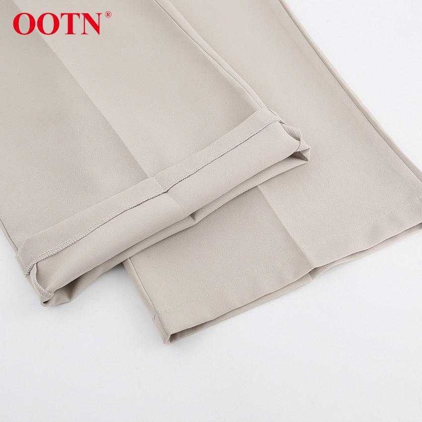 Great Office Lady Pleated Loose Zipper Wide Leg Pants - Women Solid Button Floor-Length Pants Female High Waist Trousers Autumn (D25)(BP)(1U25) - Deals DejaVu