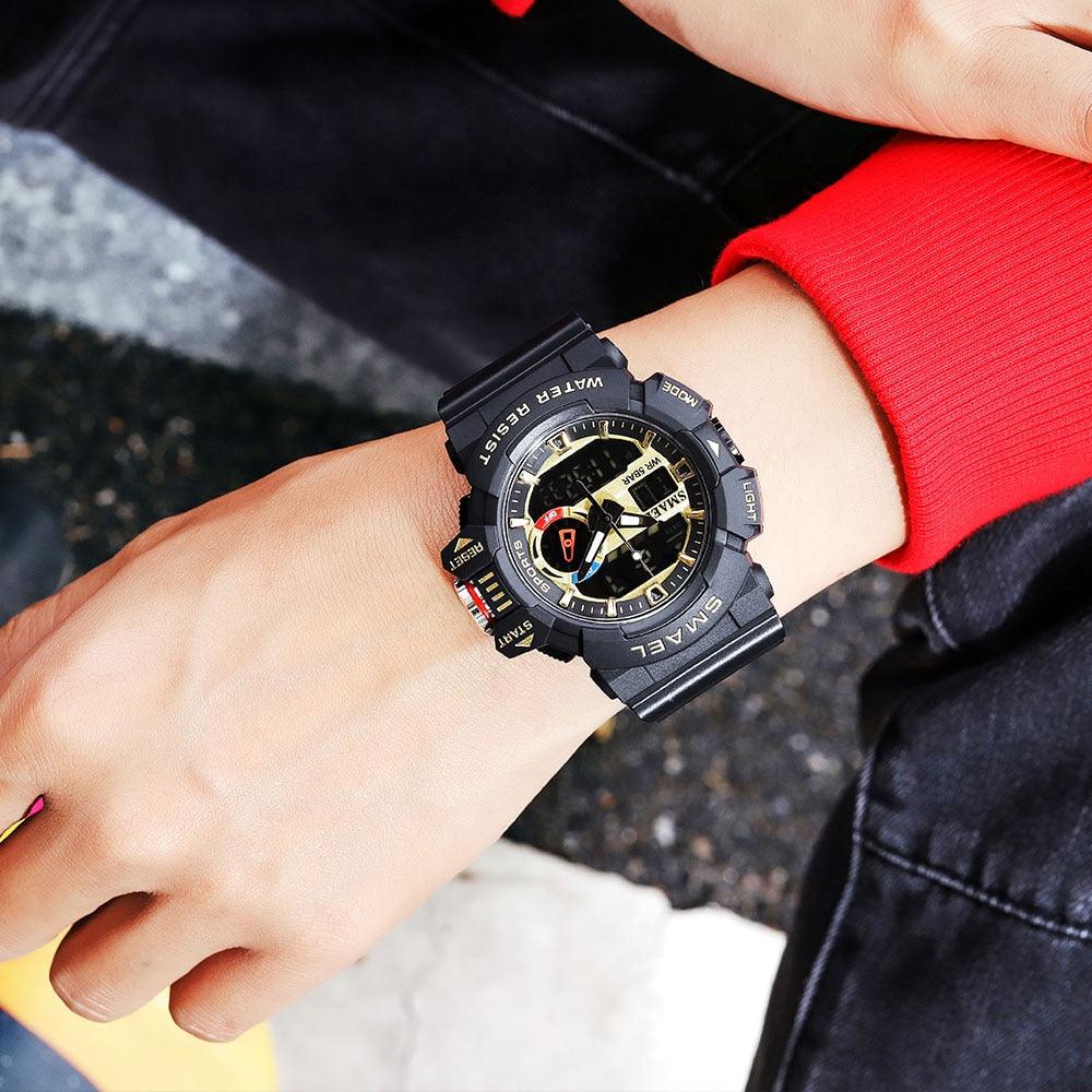 Military Watch For Men 50M Waterproof Clocks Luminous - Hands Digital Wristwatches Black Gold (MA9)(RW)(1U84)