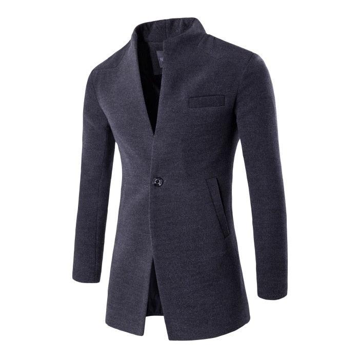 Dealsdejavu Autumn Khaki Velvet Long Coat Men Solid -Slim Windproof Warm Plus Size Office Business Overcoat (D100)(TM4)(CC1) - Deals DejaVu