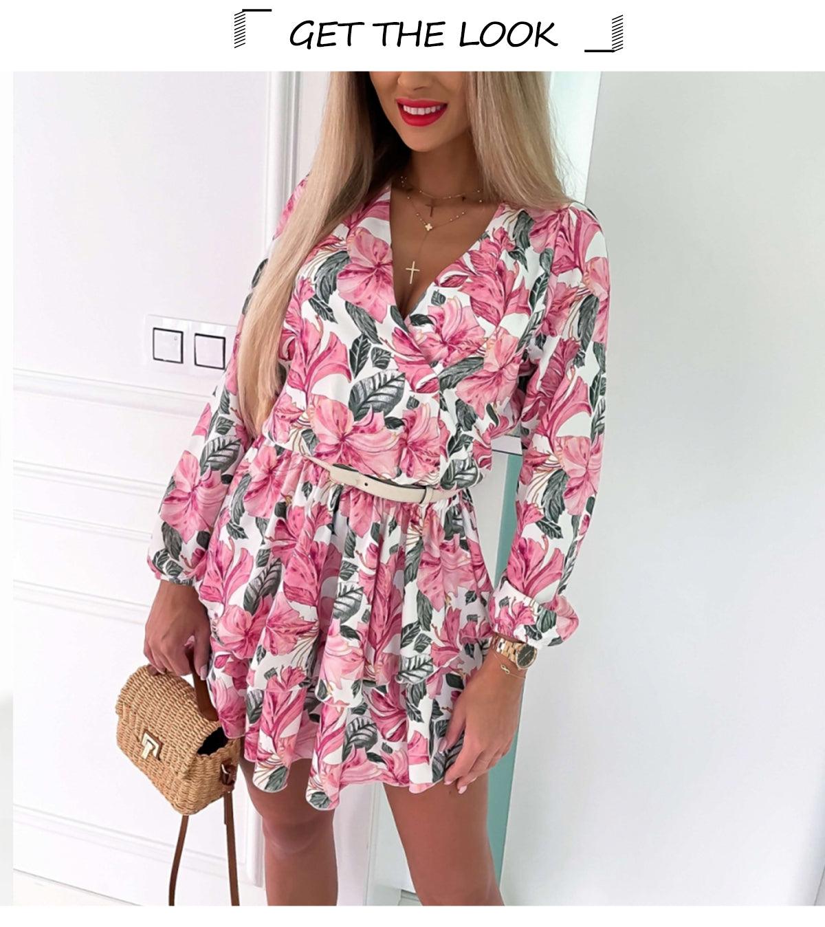 Sexy Flower Print Dresses For Women - No Belt Spring Vintage Long Sleeve -V Neck A Line Dress Elegant Mini Party Vestidos (BWD)(WS06)(F30)(2U30) - Deals DejaVu