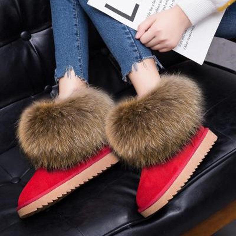 Cute Fashion Genuine Cowhide leather women's boots - real fox fur - winter warm ankle boots, various colors, plus size (FS)(CD)(1U40)(1U38)(1U107)