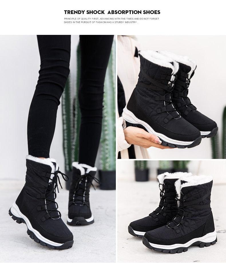 Winter Women Boots Platform Warm Mid-Calf Snow Boots - Ladies Lace-up Comfortable Quality Waterproof (BB2)(CD)(WO4)(BB5)(F38)(3U38) - Deals DejaVu
