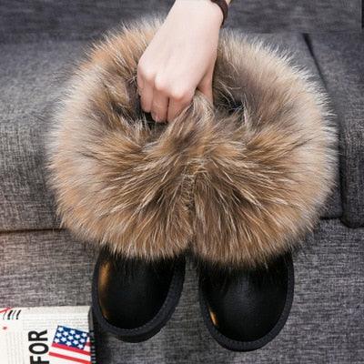 Cute Fashion Genuine Cowhide leather women's boots - real fox fur - winter warm ankle boots, various colors, plus size (FS)(CD)(1U40)(1U38)(1U107)