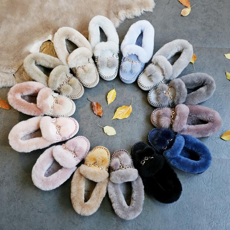 Trending Winter 100% Genuine Leather Real Wool Women Flats New Fashion Female - Plus Size Snow Shoes (FS)(CD)(1U40)(1U38)(1U107)