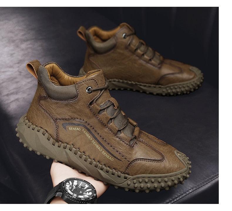 New Winter Men Boots - Thick Plush Warm Men Snow Boots - Leather Ankle Boots Handmade Motorcycle Boots Outdoor Shoes (MSB4)(MSB5)(MSB4A) - Deals DejaVu