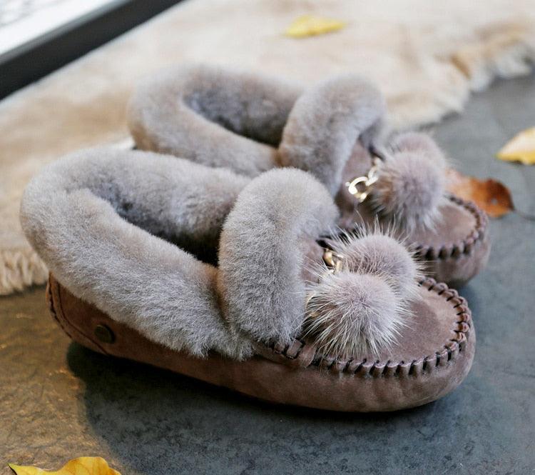 Trending Winter 100% Genuine Leather Real Wool Women Flats New Fashion Female - Plus Size Snow Shoes (FS)(CD)(1U40)(1U38)(1U107)