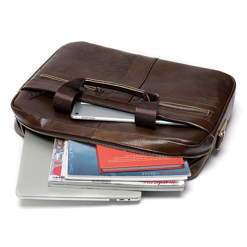 New Vintage Leather Men Bag - Genuine Leather Messenger Bag - Men Shoulder Bags Male Laptop Briefcase Bag Casual Men Handbag (3MA1)(LT4)(1U78) - Deals DejaVu